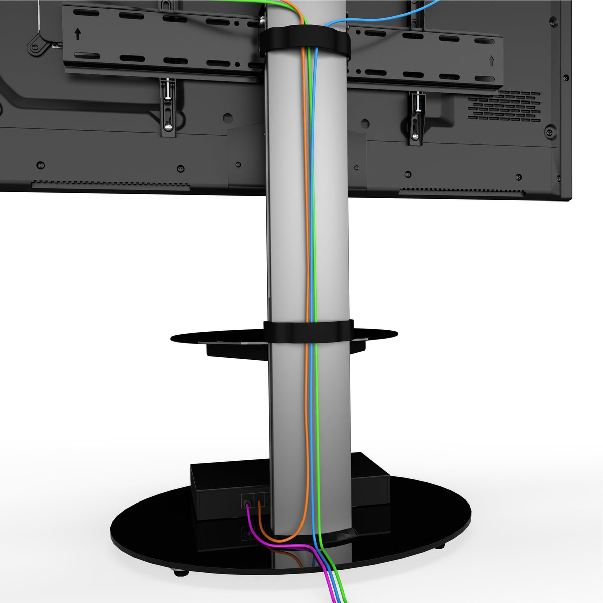 AVF Eno 60cm Oval Pedestal TV Stand with Shelf - Silver &amp; Black Glass | FSL600ENSB from AVF - DID Electrical