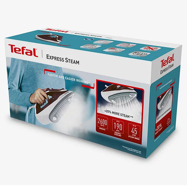 Tefal Express 2600W Steam Iron - White & Ruby Red | FV2869G0 from Tefal - DID Electrical