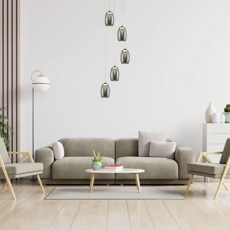 Brilliant 5 Light 25W Metropolis LED Pendant Light - Chrome &amp; Smoked Glass | G60773/93 from Brilliant - DID Electrical