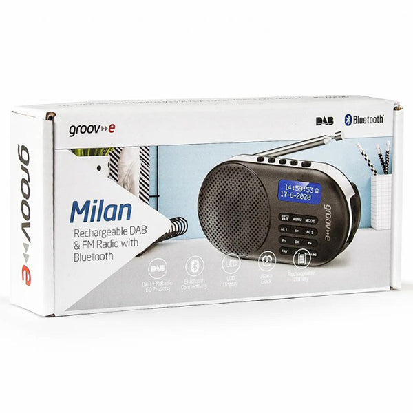 Groov-e Milan Rechargeable DAB/FM Radio with Bluetooth - Black | GVDR05BK from Groov-e - DID Electrical
