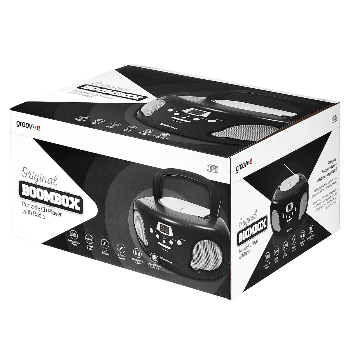 Groov-e Portable CD Player with Radio - Black | GVPS733BLK from Groov-e - DID Electrical