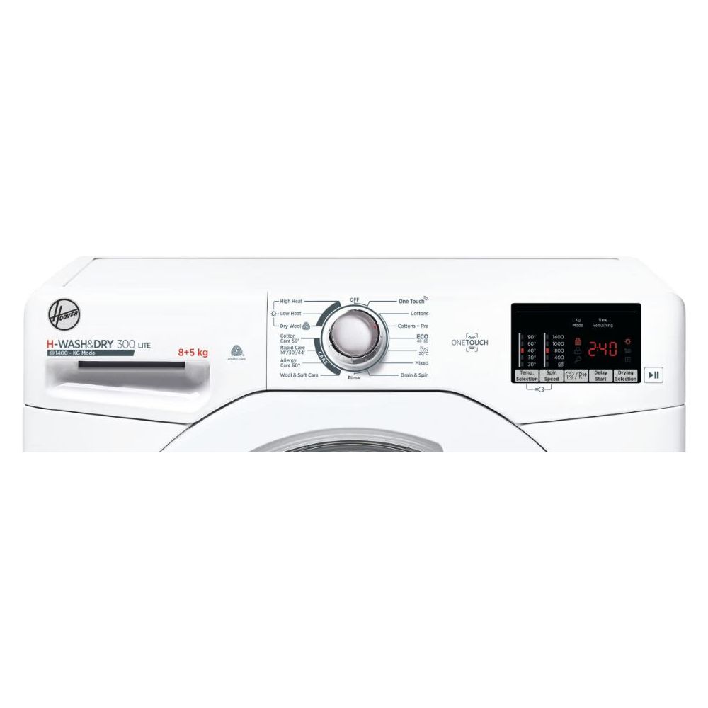 Hoover H-Wash &amp; Dry 300 Lite 8KG/5KG 1400RPM Freestanding Washer Dryer - White | H3D 4852DE/1-80 from Hoover - DID Electrical