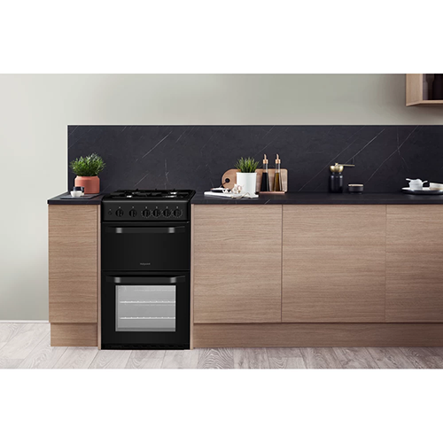 Hotpoint 50CM Freestanding Gas Double Cooker - Black | HD5G00KCB/UK from Hotpoint - DID Electrical