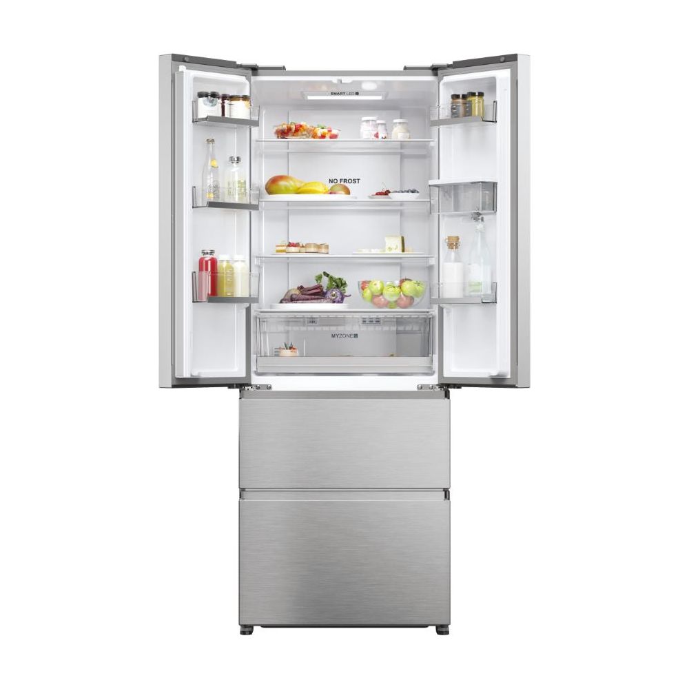 Haier FD 70 Series 5 444L No Frost Multi Door Freestanding Fridge Freezer - Platinum Inox | HFR5719EWMP from Haier - DID Electrical