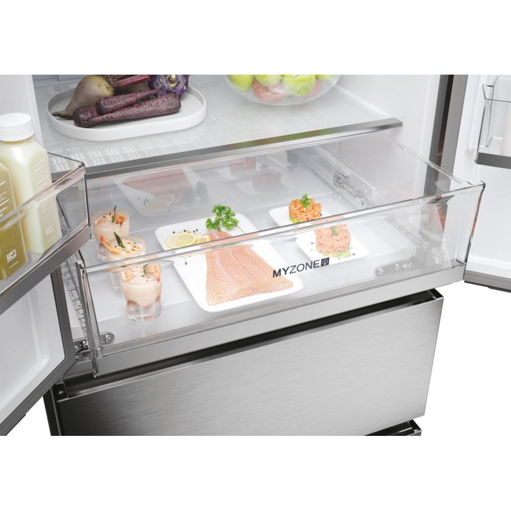 Haier FD 70 Series 5 444L No Frost Multi Door Freestanding Fridge Freezer - Platinum Inox | HFR5719EWMP from Haier - DID Electrical