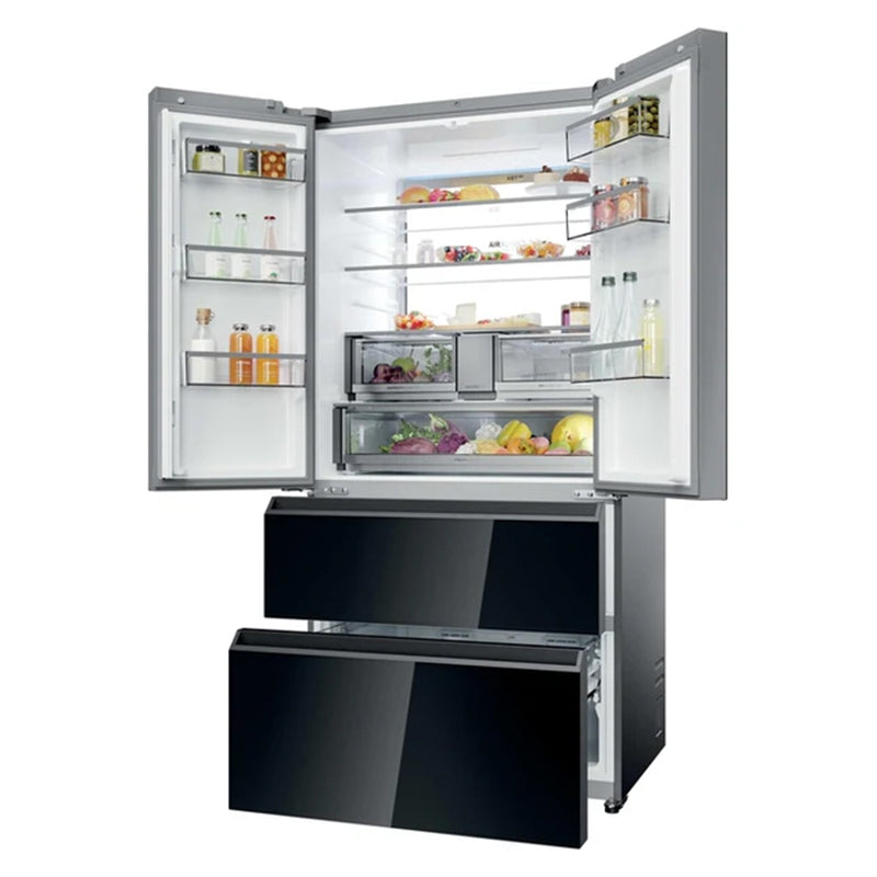 Haier FD 90 Series 7 703L Freestanding French Door Fridge Freezer - Glass Inox | HFR79F19DFGB from Haier - DID Electrical