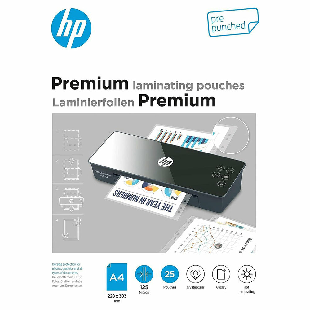 HP A4 125 Micron Premium Laminating Pouches - Transparent | HP9122 from HP - DID Electrical