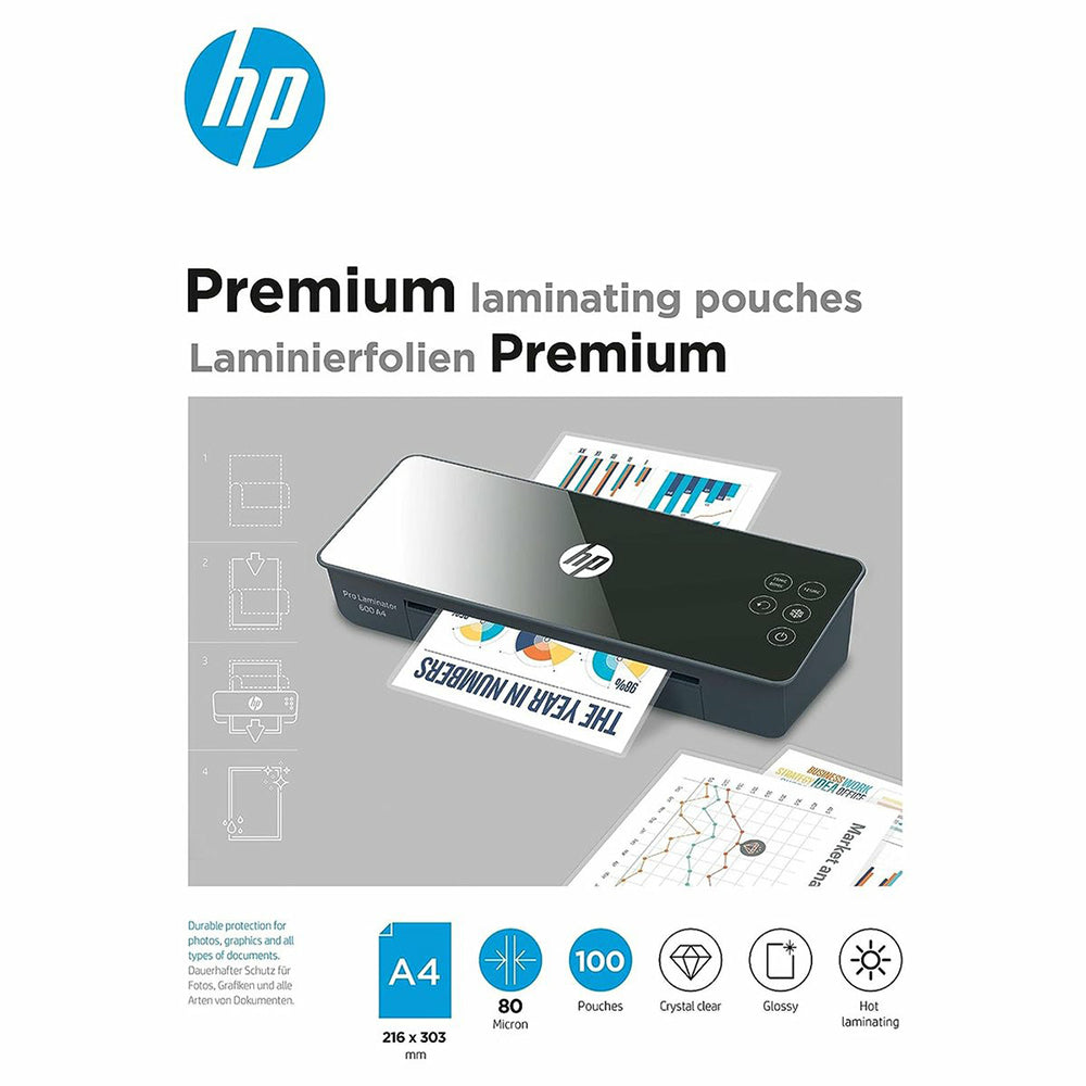 HP A4 80 Micron Premium Laminating Pouches - Transparent | HP9123 from HP - DID Electrical