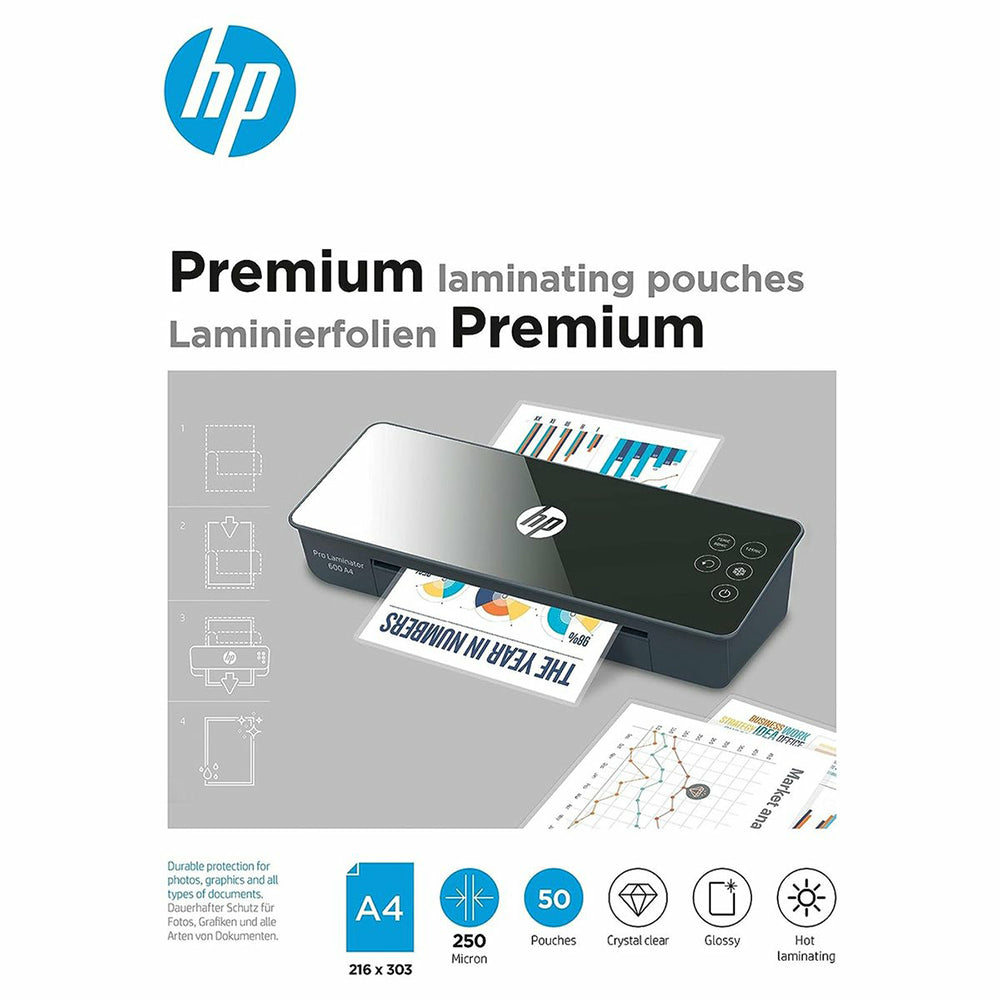 HP A4 250 Micron Premium Laminating Pouches - Transparent | HP9125 from HP - DID Electrical