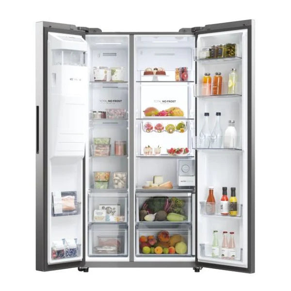 Haier SBS 90 Series 7 601L Freestanding American Fridge Freezer - Platinum Inox | HSW79F18CIMM