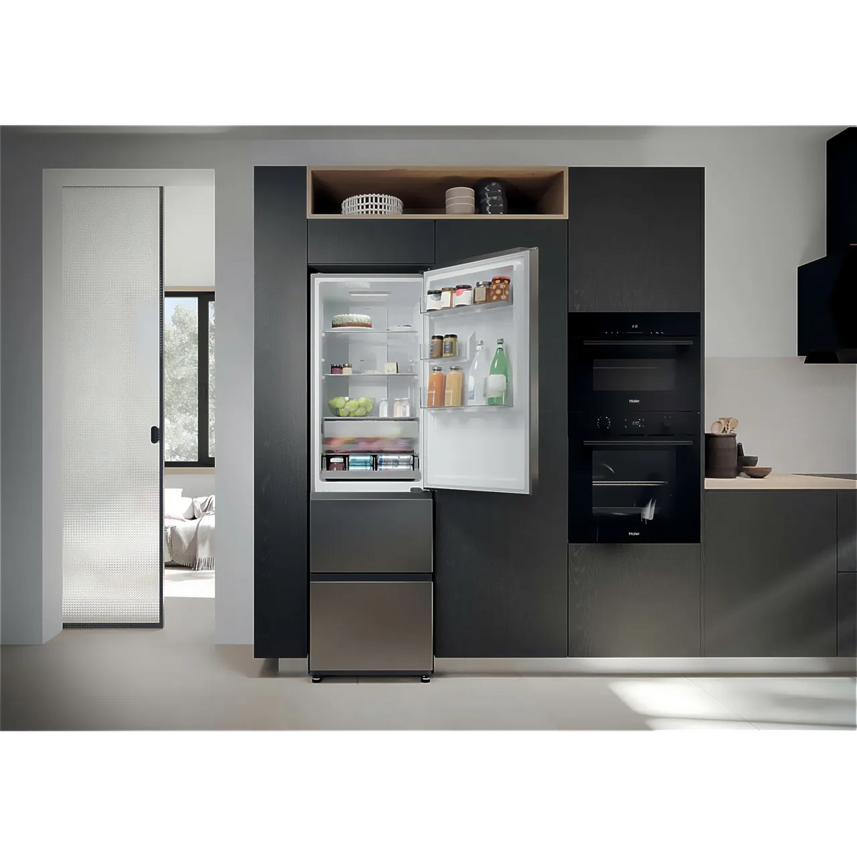 Haier 3D 55 Series 3 303L Frost Free Freestanding Fridge Freezer - Stainless Steel | HTR3518ENMXK