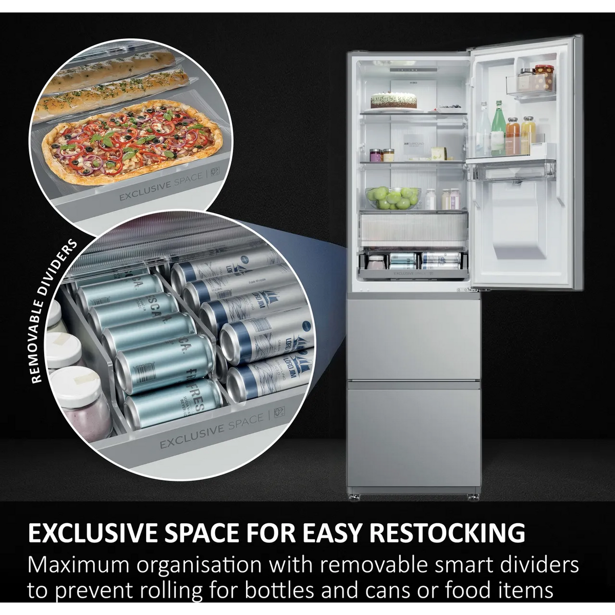 Haier 3D 55 Series 3 303L Frost Free Freestanding Fridge Freezer - Stainless Steel | HTR3518ENMXK