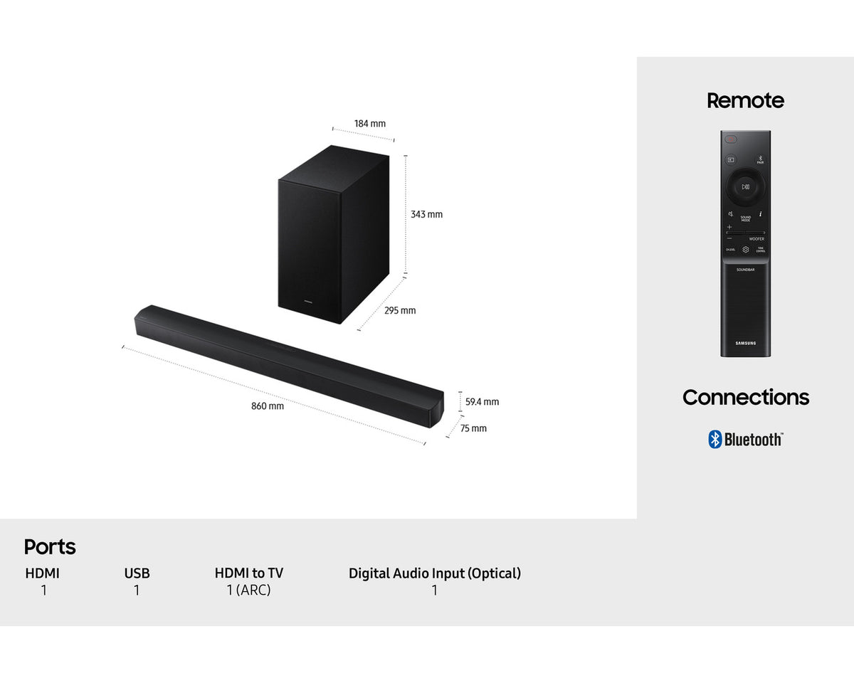 Samsung B-Series 3.1CH Soundbar with Subwoofer - Black | HW-B650F/XU