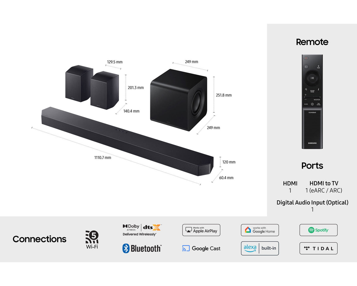 Samsung Q-Series 9.1.4CH Soundbar with Subwoofer & Rear Speaker - Titan Black | HW-Q930F/XU
