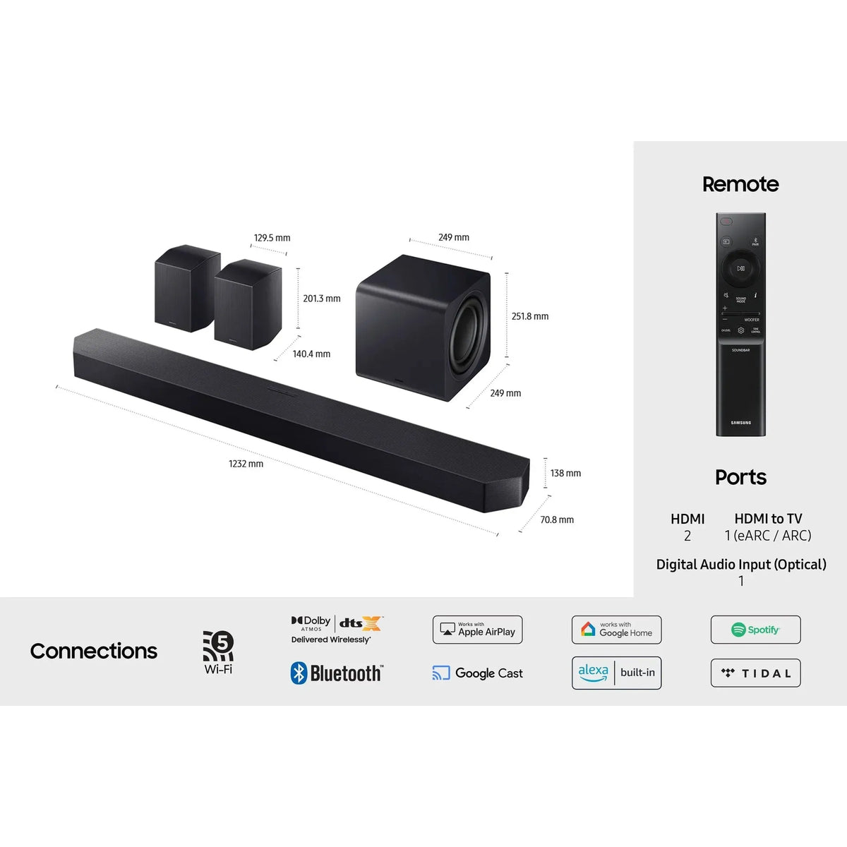 Samsung Q-Series 11.1.4CH Soundbar with Subwoofer &amp; Rear Speakers - Titan Black | HW-Q990F/XU from Samsung - DID Electrical