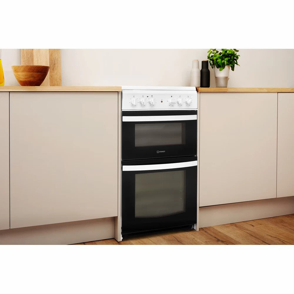 Indesit 50CM Freestanding Double Electric Cooker - White | ID5V92KMW from Indesit - DID Electrical