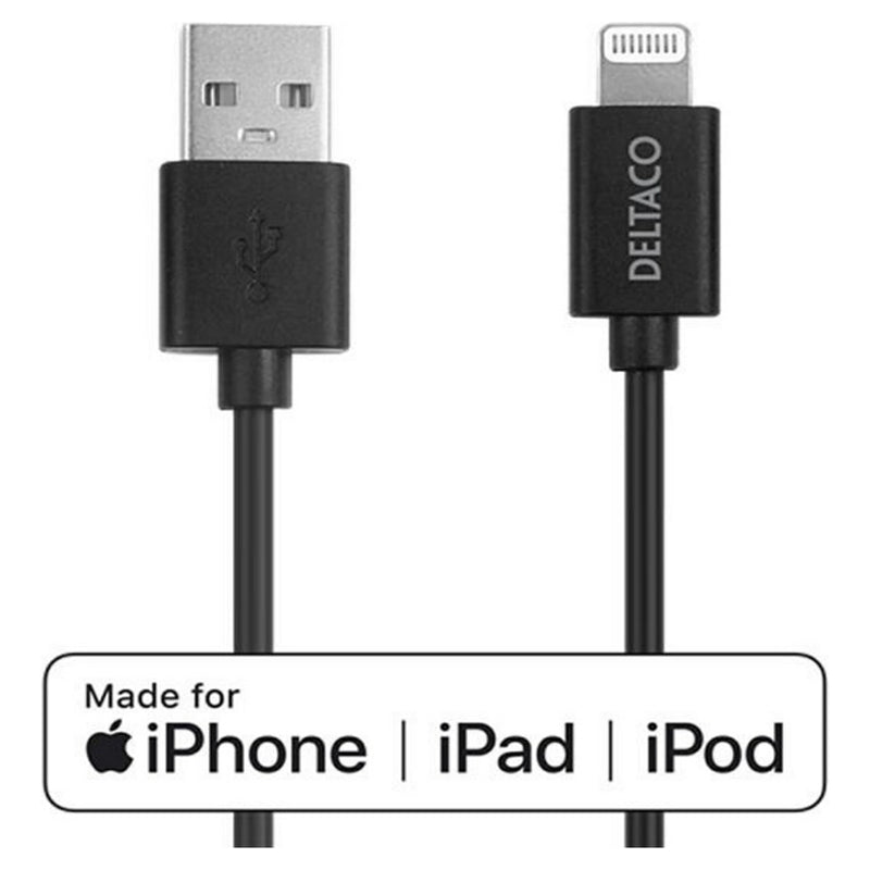 Deltaco USB Type A to USB Lightning Cable - Black | IPLH401 from Deltaco - DID Electrical