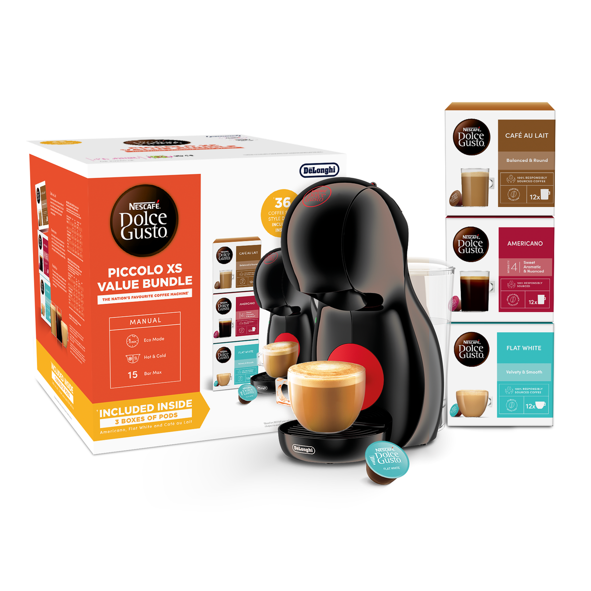 Nescafé DolceGusto Piccolo XS Pod Coffee Machine by De&#39;Longhi - Value Bundle - Black | EDG210.BBUNDL from DeLonghi - DID Electrical