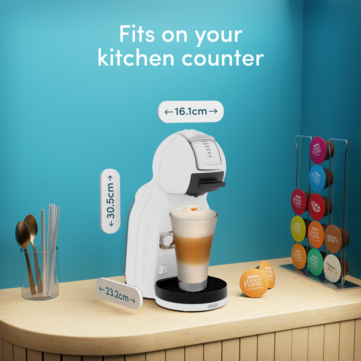 Nescafé Dolce Gusto Mini Me 2 Pod Coffee Machine By De'Longhi - Iced Bundle - White | EDG335.W2CAPS