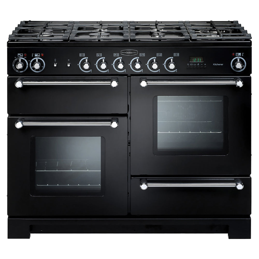 Rangemaster Kitchener 110CM Dual Fuel Range Cooker - Black & Chrome | KCH110DFFBL/C from Rangemaster - DID Electrical
