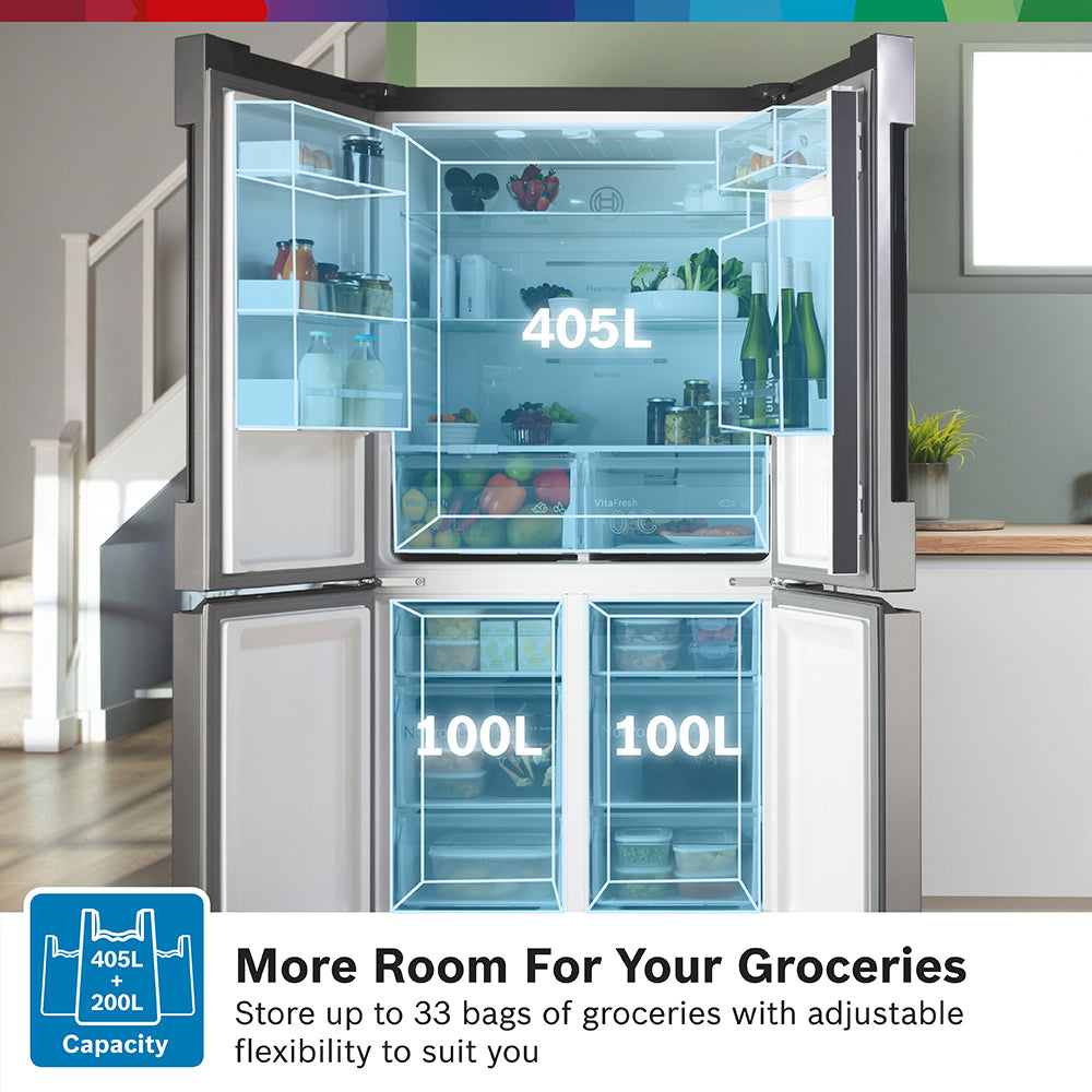 Bosch Serie 4 605L Frost Free Freestanding French Door Fridge Freezer with Anti-Fingerprint - Stainless Steel | KFN96VPEAG from Bosch - DID Electrical