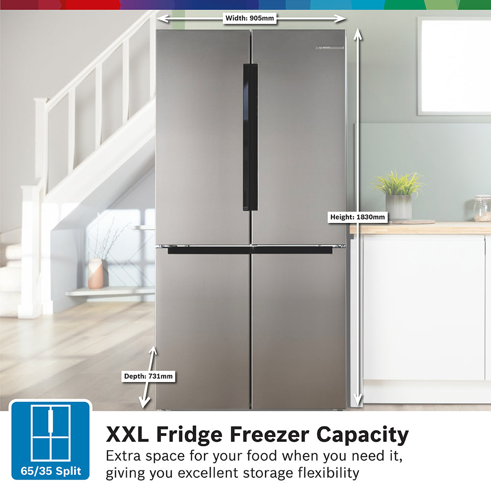 Bosch Serie 4 605L Frost Free Freestanding French Door Fridge Freezer with Anti-Fingerprint - Stainless Steel | KFN96VPEAG from Bosch - DID Electrical