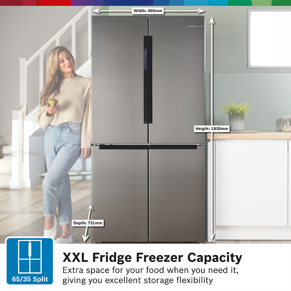 Bosch Serie 4 605L Frost Free Freestanding French Door Fridge Freezer with Anti-Fingerprint - Stainless Steel | KFN96VPEAG from Bosch - DID Electrical