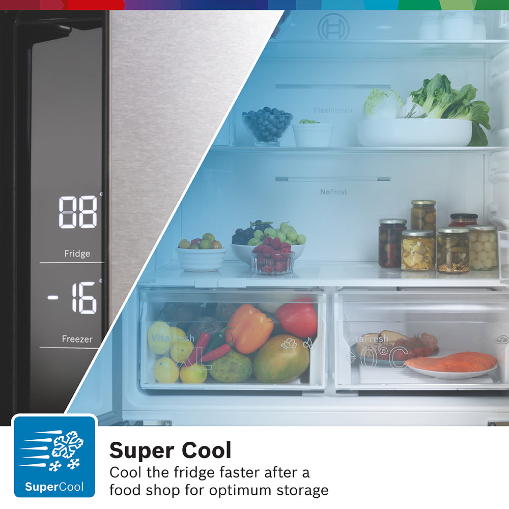 Bosch Serie 4 605L Frost Free Freestanding French Door Fridge Freezer with Anti-Fingerprint - Stainless Steel | KFN96VPEAG from Bosch - DID Electrical