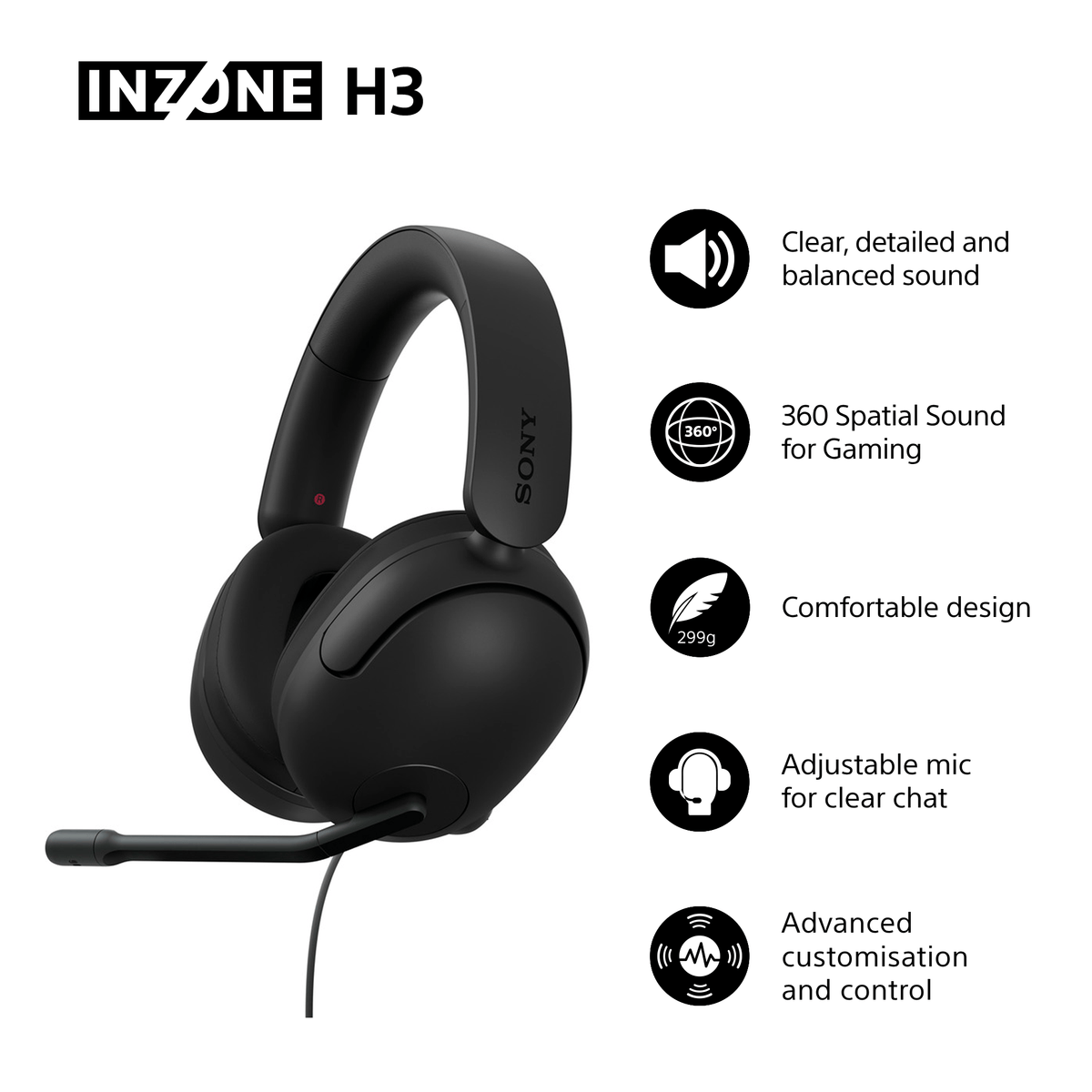 Sony INZONE H3 Over-Ear Wired Gaming Headset - Black | MDRG300BCE7