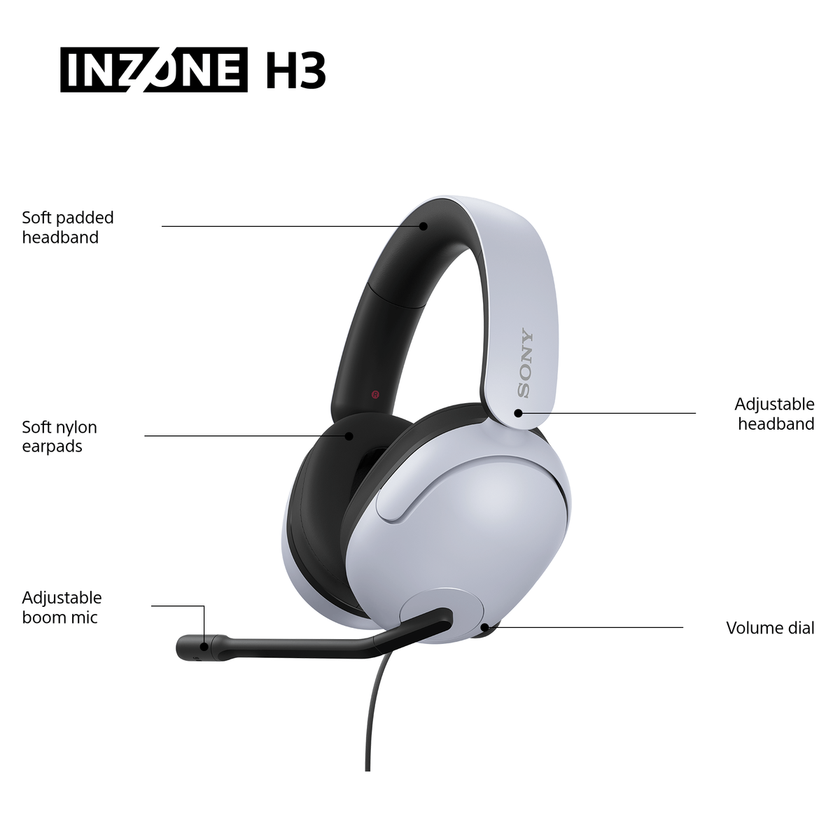 Sony INZONE H3 Over-Ear Wired Gaming Headset - White | MDRG300WCE7