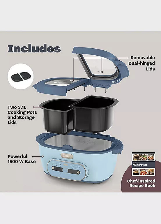 Ninja MultiPot 6.2L 10-in-1 Multi-Cooker - Glacier Blue | MZ1000UKBL6