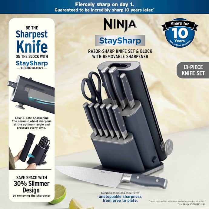 Ninja StaySharp 13-Piece Knife Block Set & Removable Sharpener - Black | NK32013EUUKBK1