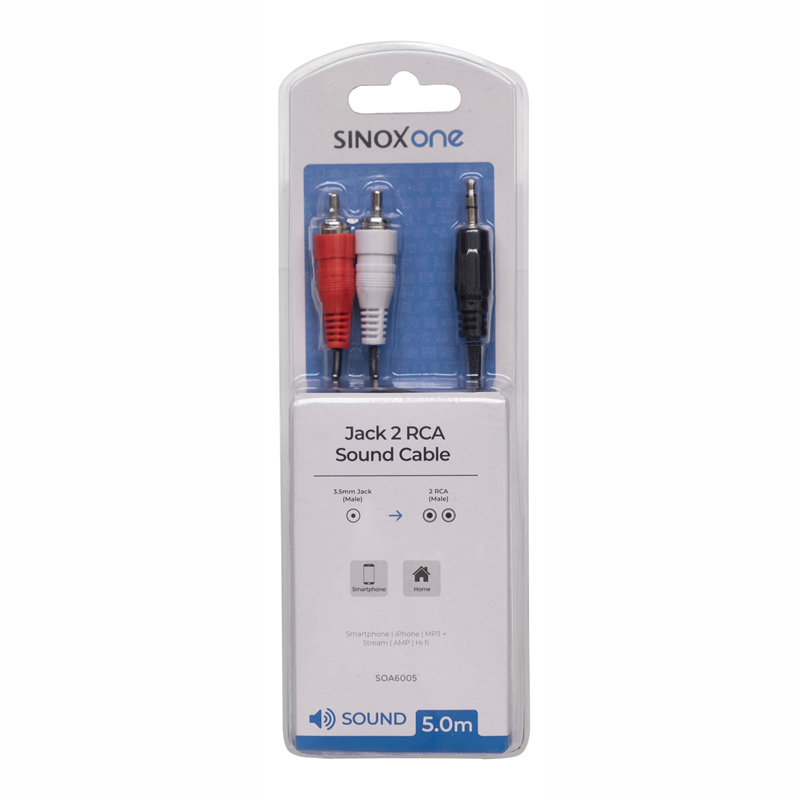 Sinox One 5M Stereo 3.5mm Jack to 2 RCA Audio Cable - Black | OA6005 from Sinox - DID Electrical