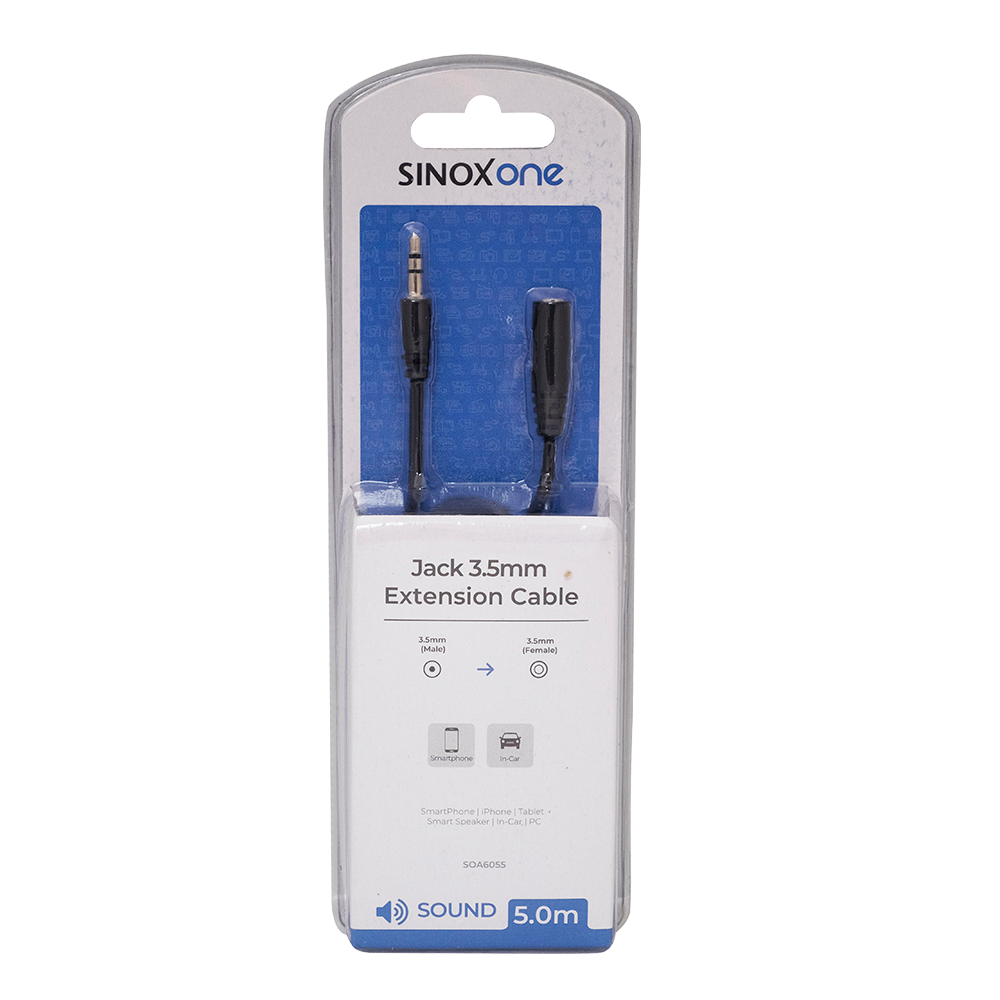 Sinox One 5M 3.5mm Stereo Mini Jack Extension Cable - Black | OA6055 from Sinox - DID Electrical