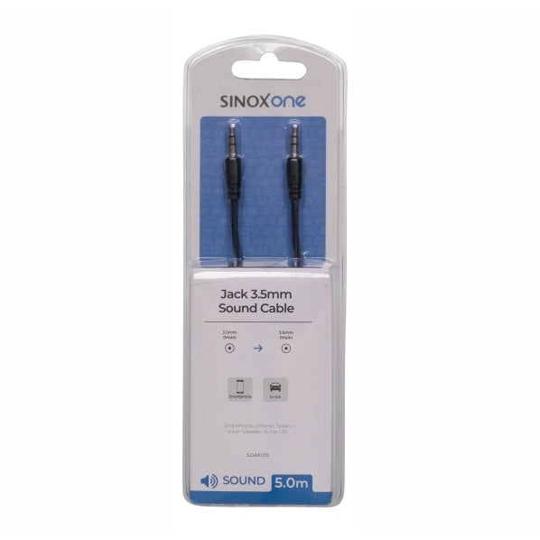 Sinox One 5M Mini Plug (male) to Mini Plug (male) Audio Cable - Black | OA6105 from Sinox - DID Electrical
