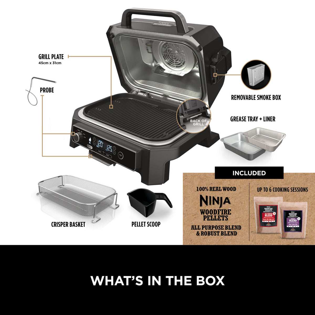 Ninja Woodfire Pro XL Outdoor Electric BBQ Grill & Smoker - Black & Grey | OG850UK from Ninja - DID Electrical