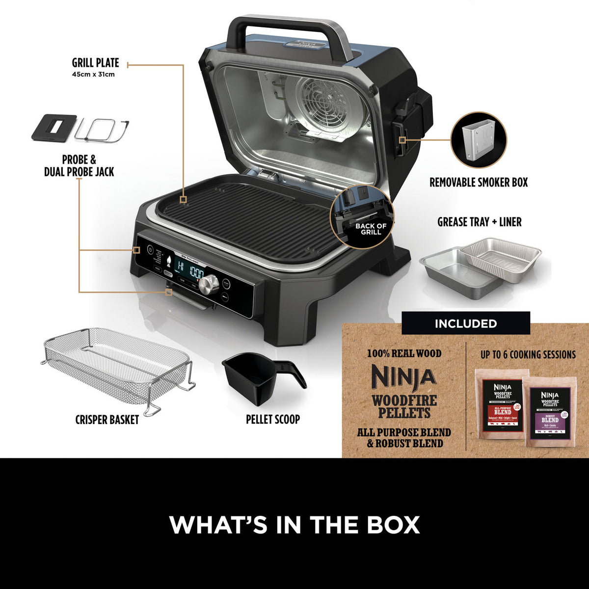 Ninja Woodfire Pro Connect XL Outdoor Electric BBQ Grill & Smoker - Black & Blue | OG901UK from Ninja - DID Electrical