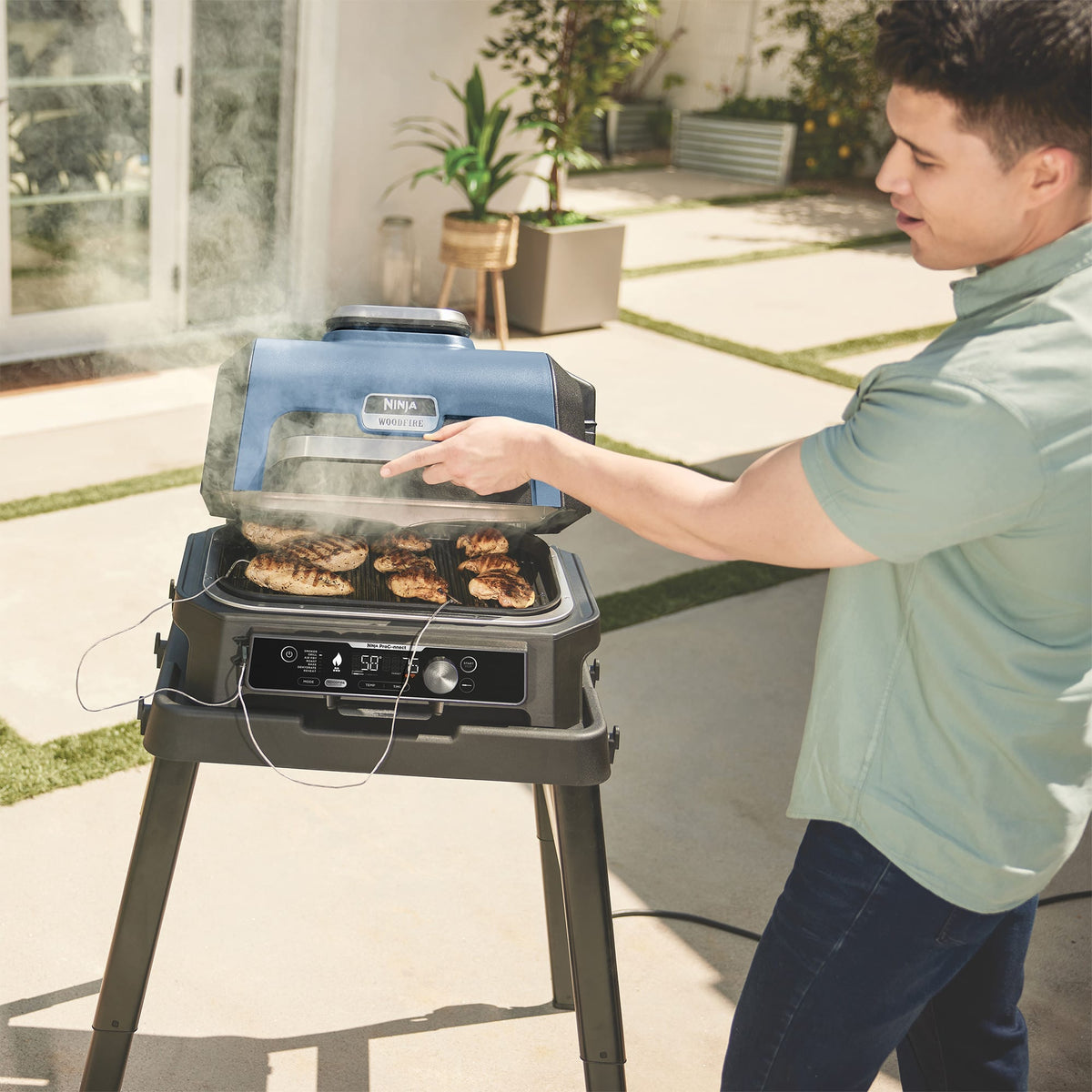 Ninja Woodfire Pro Connect XL Outdoor Electric BBQ Grill & Smoker - Black & Blue | OG901UK from Ninja - DID Electrical