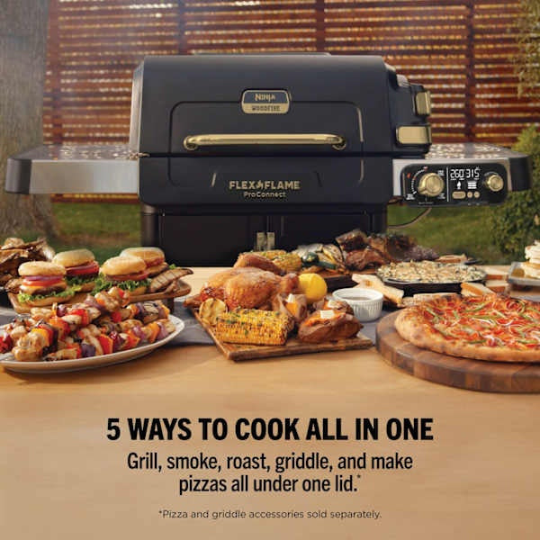 Ninja FlexFlame ProConnect 5-in-1 Gas Outdoor BBQ - Black & Stainless Steel | PG305UK from Ninja - DID Electrical