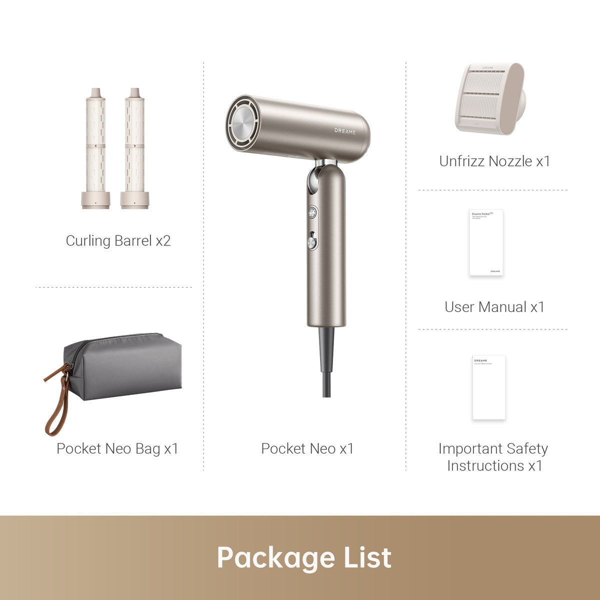 Dreame Pocket Neo High-Speed Hair Dryer - Gold | POCKETNEOGOLD