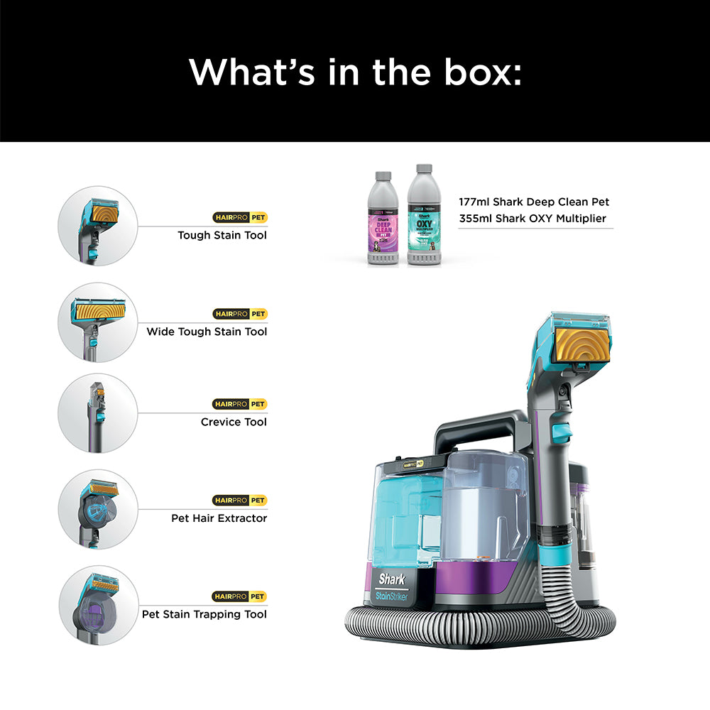 Shark StainStriker HairPro Pet Stain & Spot Vacuum Cleaner - Dark Silver & Force Fuscia | PX250UKT from Shark - DID Electrical