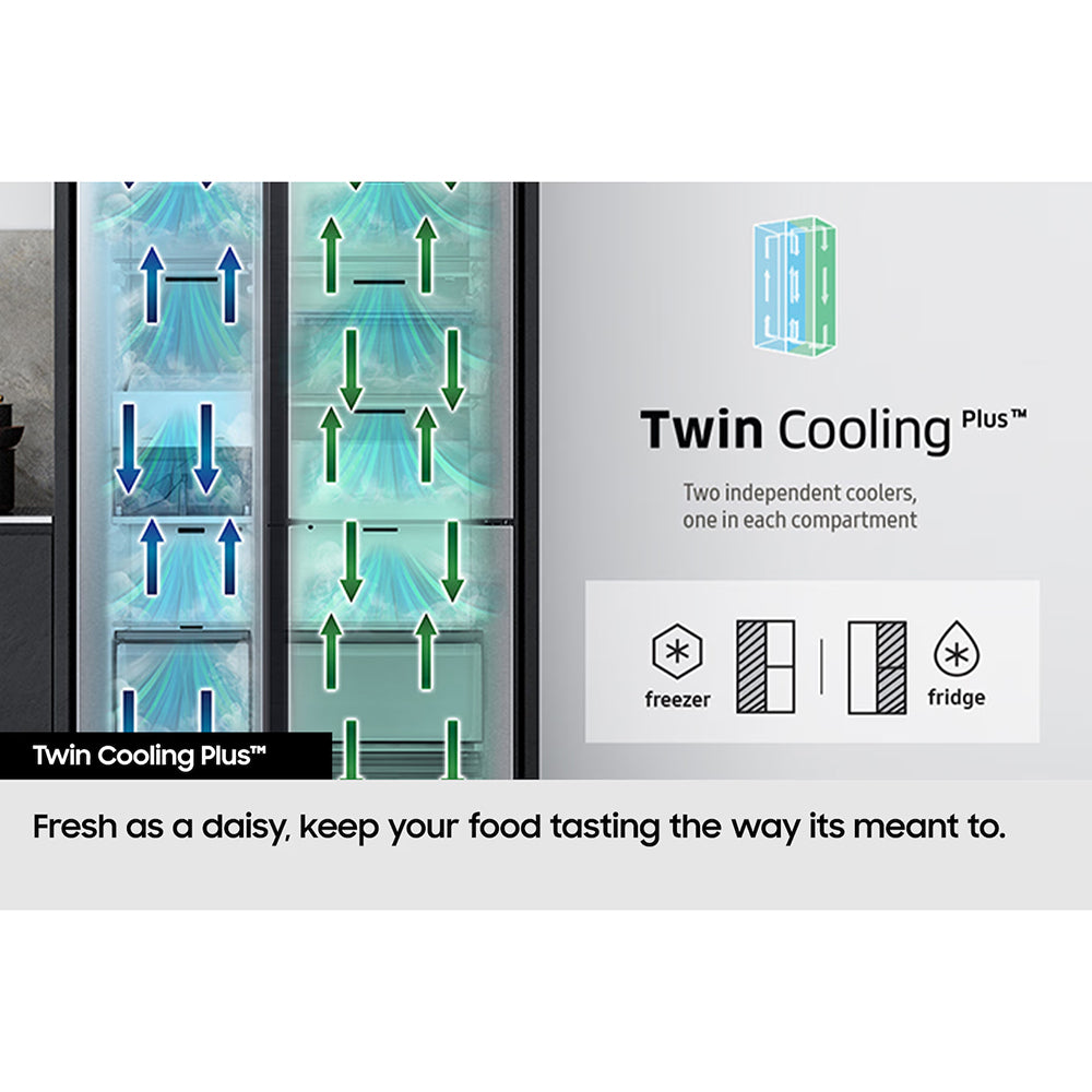 Samsung SpaceMax Series 7 Bespoke AI 634L Freestanding Fridge Freezer - Matt DOI Metal | RS70F66KCTEU from Samsung - DID Electrical