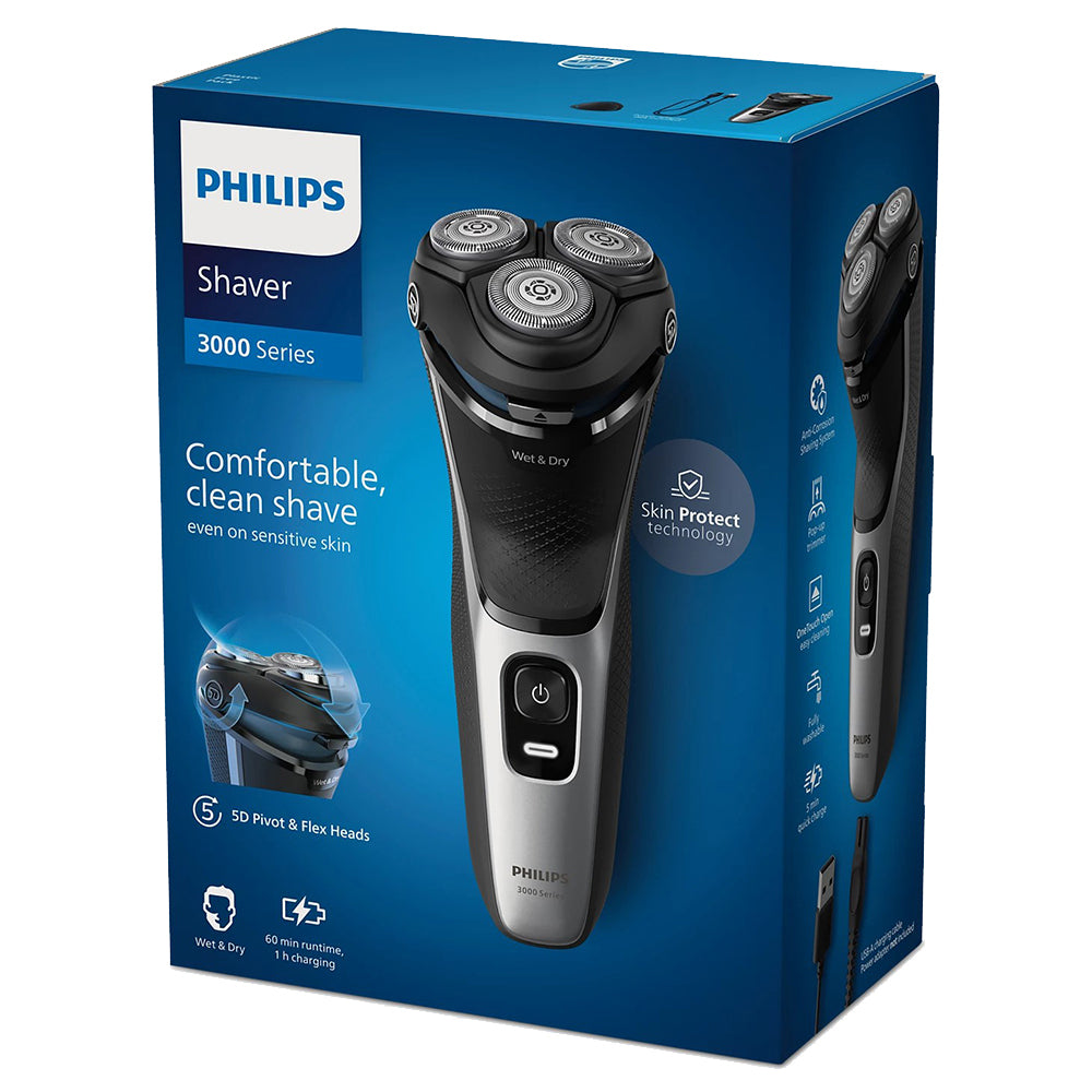 Philips Shaver 3000 Series Wet & Dry Electric Shaver - Bright Silver | S3143/00 from Philips - DID Electrical