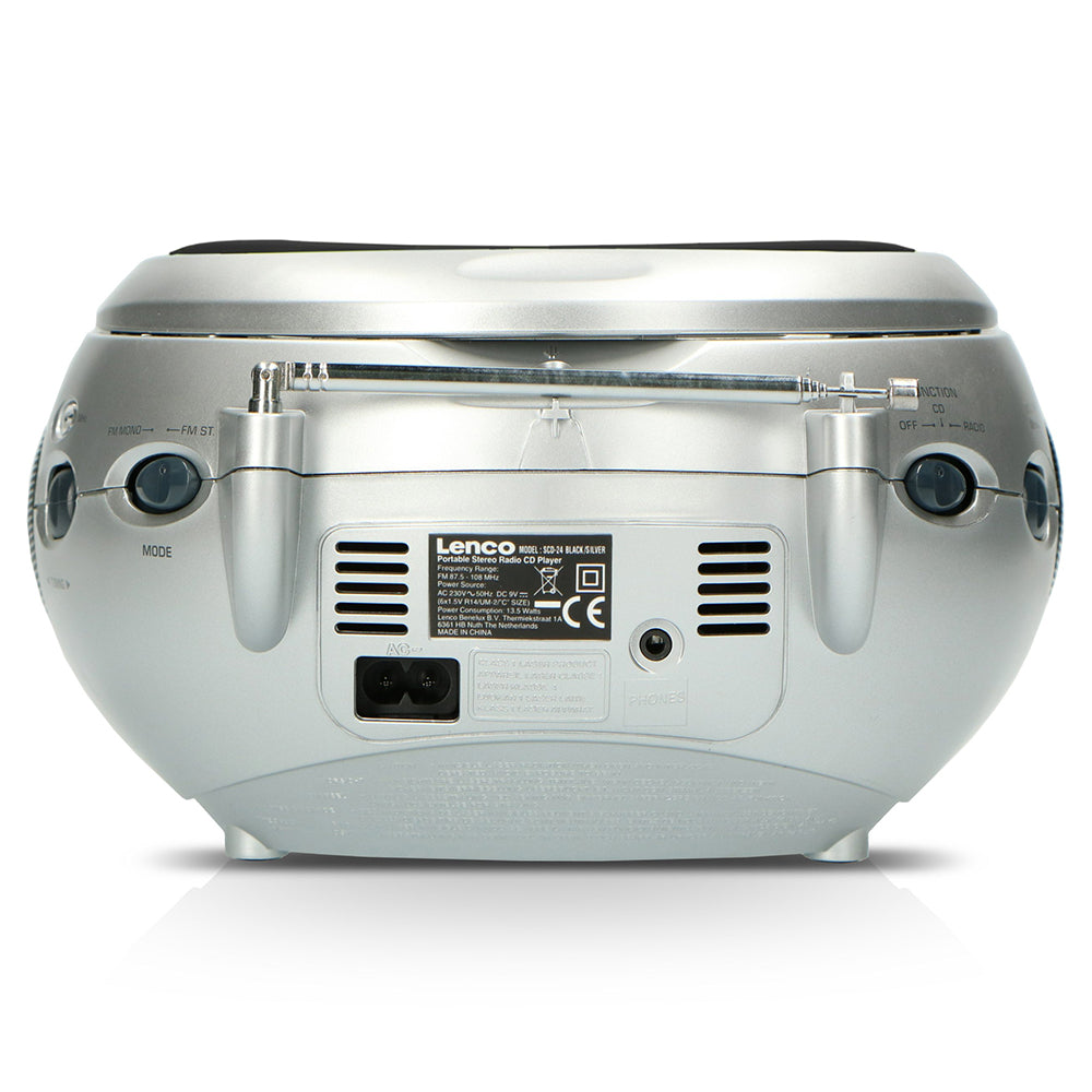 Lenco Portable Stereo FM Radio/CD Player - Black &amp; Silver | SCD-27BK from Lenco - DID Electrical