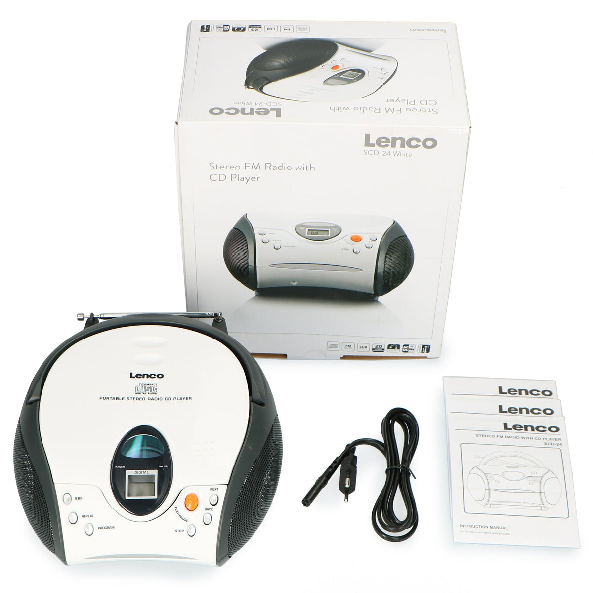 Lenco Portable Stereo FM Radio with CD Player - White | SCD24W from Lenco - DID Electrical