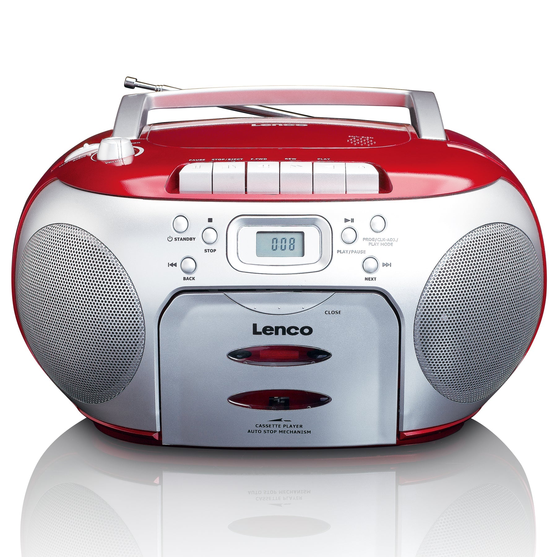 Lenco Portable Stereo FM Radio with CD-Cassette Player - Red & Silver | SCD420RD from Lenco - DID Electrical