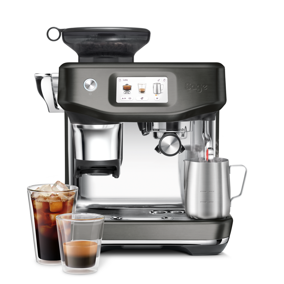 Sage The Barista Touch Impress with Cold Extraction Coffee Machine - Black Stainless Steel | SES882BST4GUK1