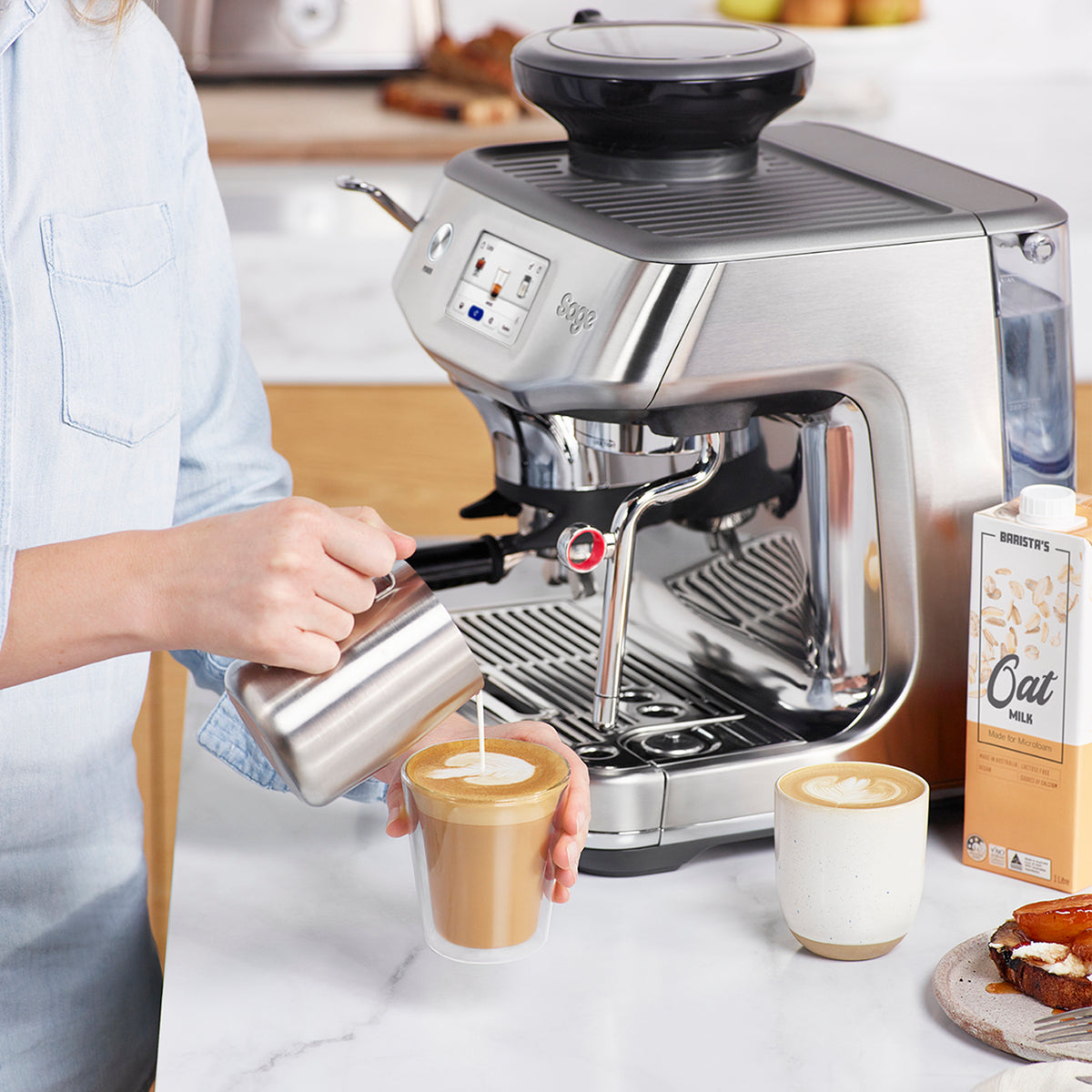 Sage The Barista Touch Impress with Cold Extraction Coffee Machine - Black Stainless Steel | SES882BST4GUK1