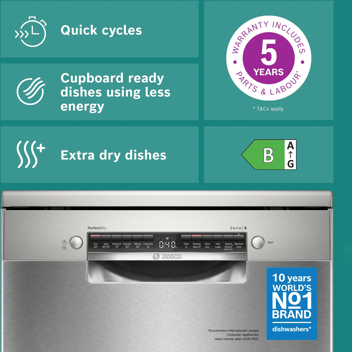 Bosch Series 6 60CM Freestanding Standard Dishwasher - Brushed Steel | SMS6ZCI10G