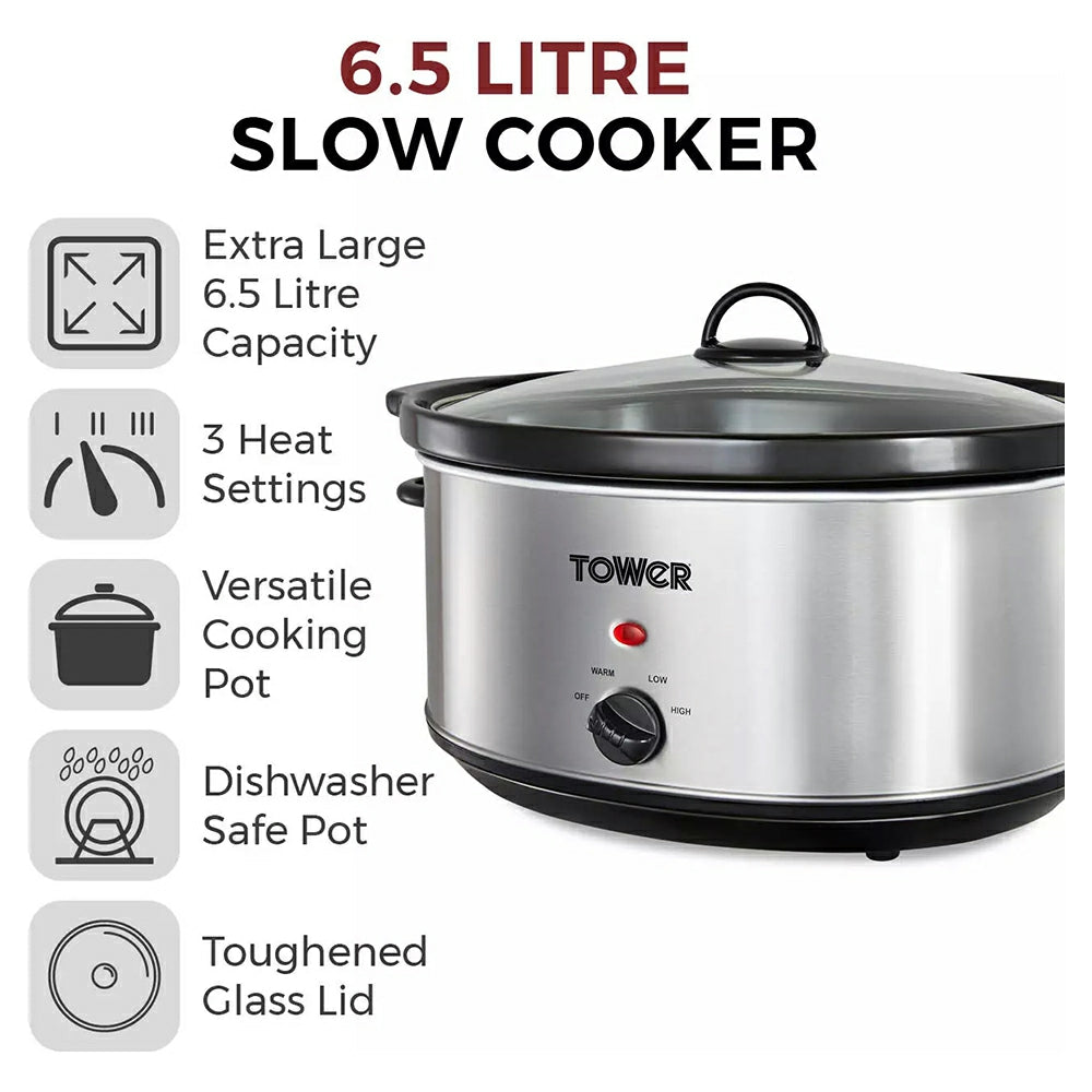 Tower 6.5L Slow Cooker - Stainless Steel | T16040Y from Tower - DID Electrical